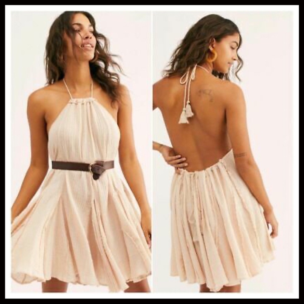 FREE PEOPLE BOHO FLOWY MINI HALTER SLIP DRESS A2C - Picture 11 of 16